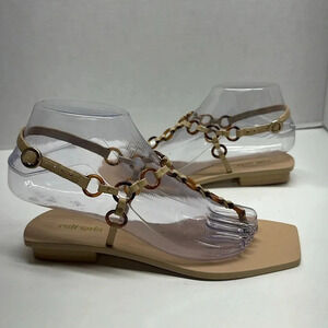Cult Gaia Sandals T-Strap Flip Flop Shoes Square Toe Circle Chain Size 36.5 6.5